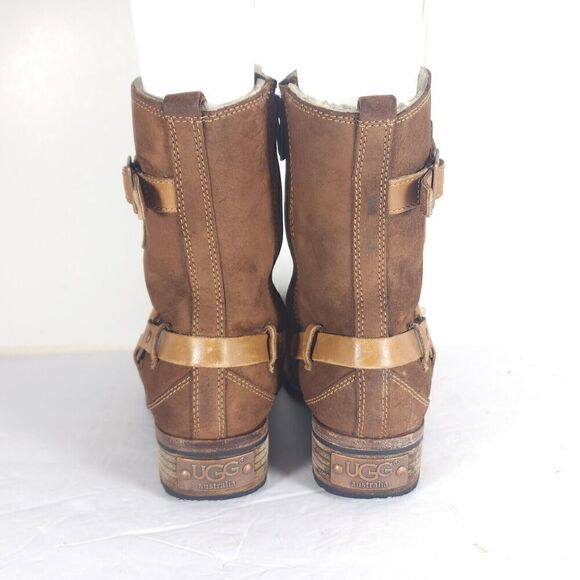 Ugg Women's Endell US 7 Brown Suede Sheepskin Lined Side Zip Moto Biker boots - Picture 11 of 16